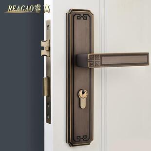 木门纯铜房门锁 门锁室内全铜卧室锁静音家用仿古中式 睿高 新中式