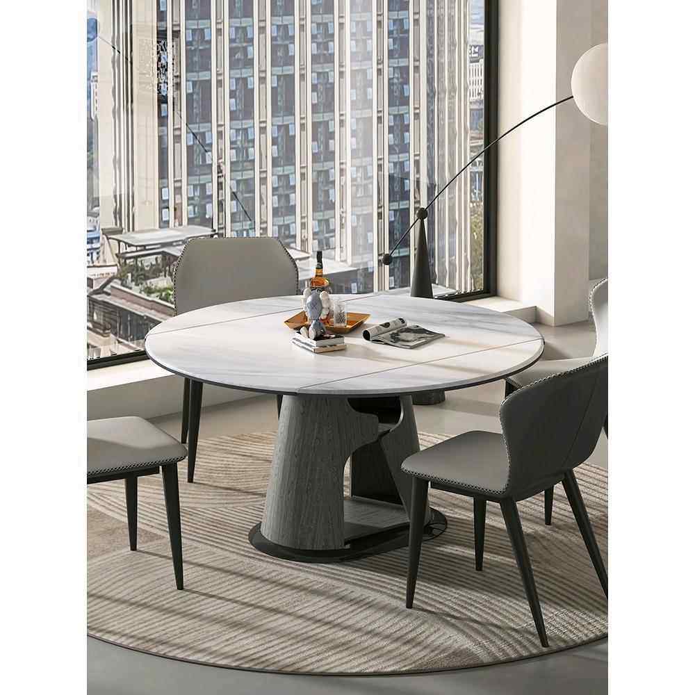 微晶石餐桌可变圆桌现代简约家用轻奢折叠伸缩方圆两用饭桌子2024