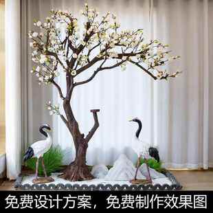 大全草绿迎客松仿真树植假松树搭配配件大浪全雪石波斯石灯苔藓白