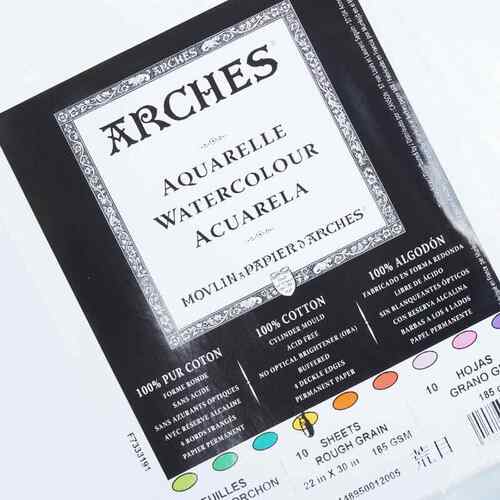 阿诗arches棉浆水彩纸 手工毛边纸 185g 300g 640g 850g2开 4开 8开