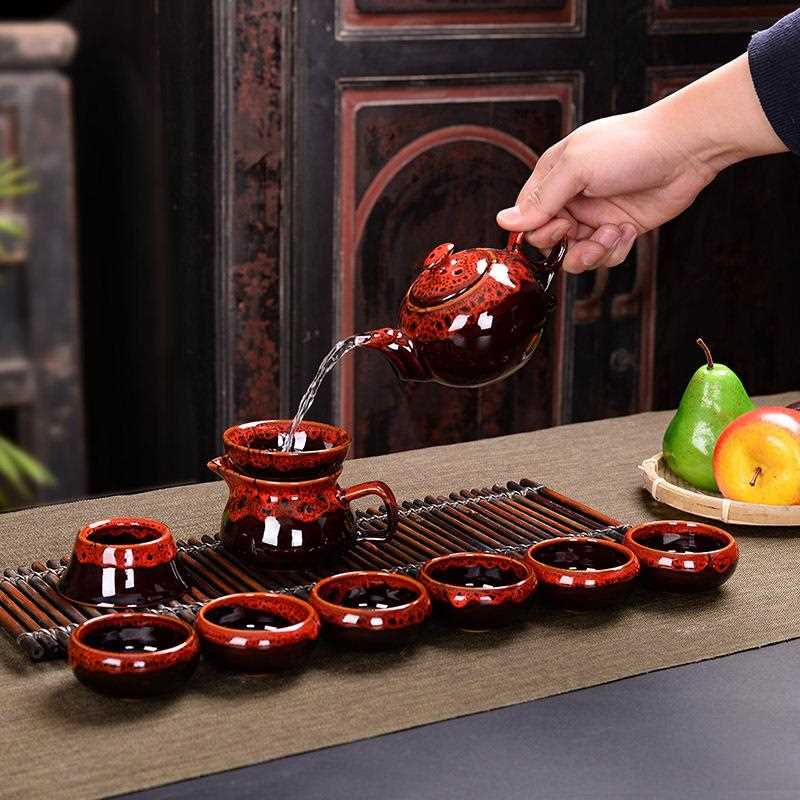 新款直销陶瓷套组窑变钧窑天目紫砂10头茶具套装小鱼盖碗茶壶公司