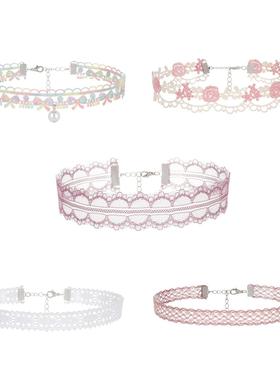 森系蕾丝花边choker项圈锁骨链组合套装 ins个性设计感布艺项链