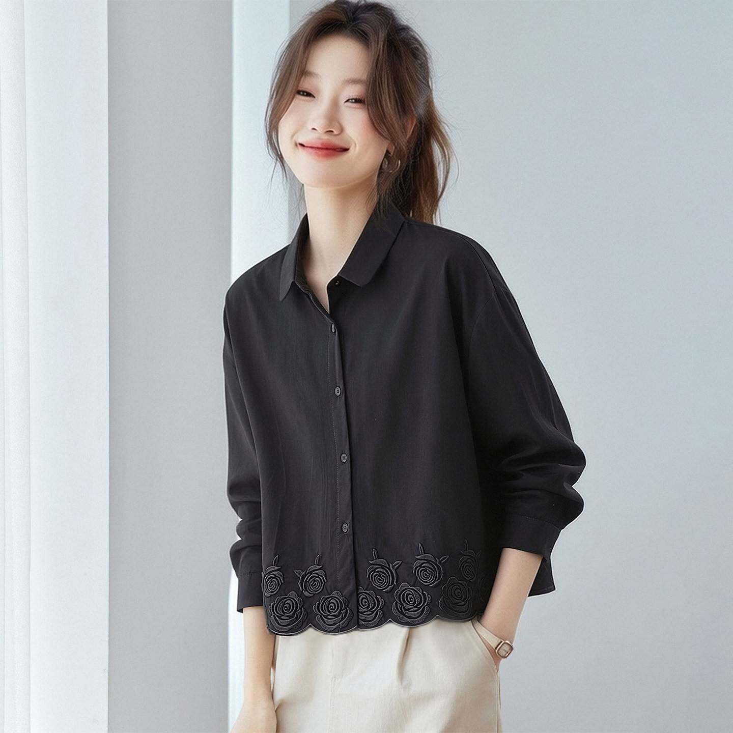 纯棉衬衫女款2026新款春装轻奢高级感衬衣减龄洋气提花遮肚子上衣