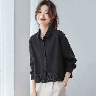 纯棉衬衫女款2026新款春装轻奢高级感衬衣减龄洋气提花遮肚子上衣