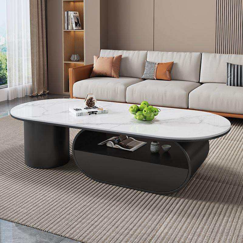奶油风椭圆形岩板茶几简约客厅轻奢家用现代组合新款小户型电视柜