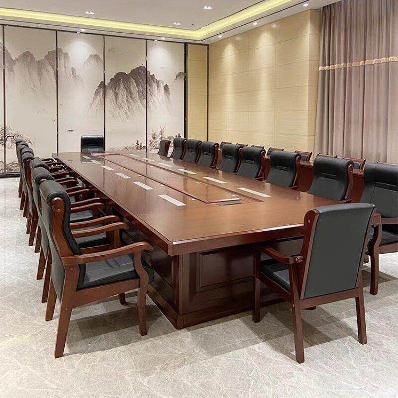 新中式实木会议桌长桌椅组合大型会议室桌椅组合会议桌长桌政府