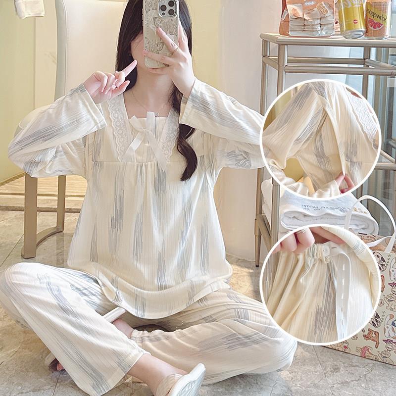孕妇哺乳睡衣春秋入院待产长袖产妇月子服夏季产后喂奶套装10月份