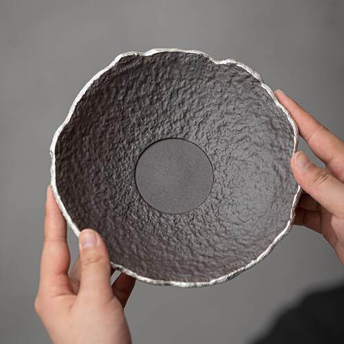 空寂斋老岩泥花口壶承鎏银茶盘陶瓷干泡盘粗陶茶承功夫茶具收纳盘