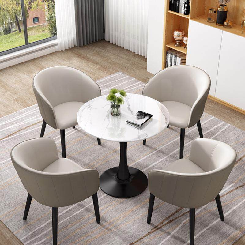 轻奢岩板餐桌办公休闲接待洽谈桌椅组合阳台桌子郁金香小圆桌茶几