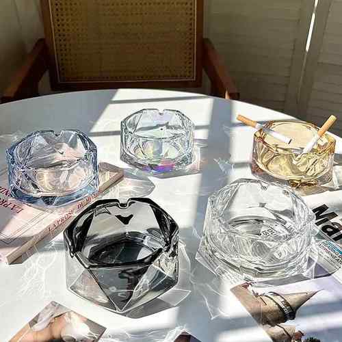 加厚水晶玻璃烟灰缸家用客厅烟缸加厚简约现代办公室高档商用烟盅