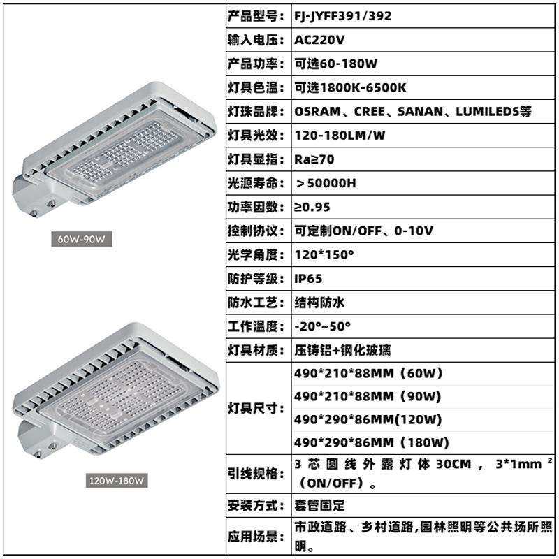LED60W90W120W180W路灯高光效0.-10V调光户外防水道路照明灯头
