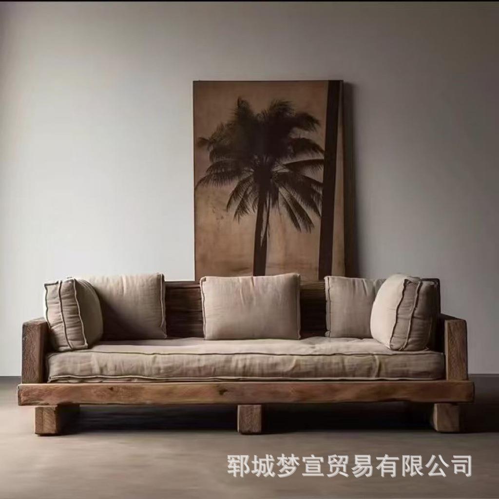 新中式老榆木沙发客厅装饰直排沙发实木罗汉床待客原木榻榻米沙发