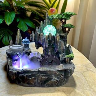 小假山流水喷泉招财鱼缸摆设开 饰风水轮摆 业乔迁工艺礼品家居装