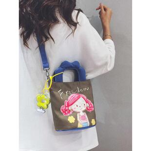 小众帆布包女个性水桶包上班便当包带饭手拎袋学生装饭盒斜挎小包