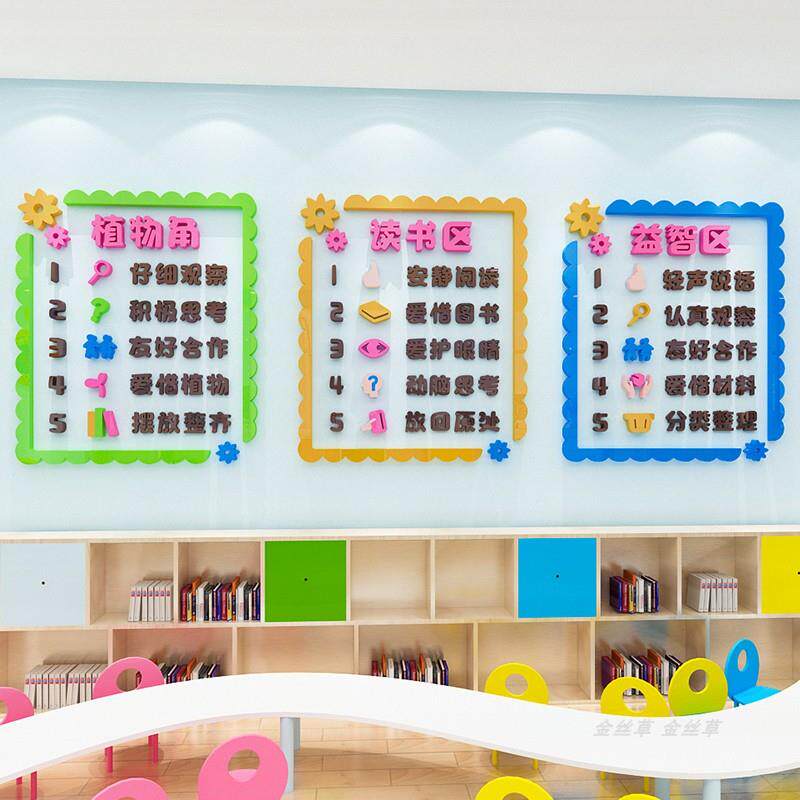 幼儿园区域规则墙贴画3d立体儿童区角进区标识班级布置指示牌分类