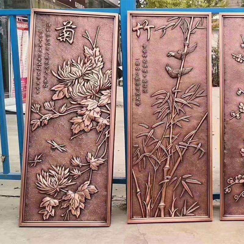 大型铸铜锻铜浮雕壁画厂家制作山水景观吉祥图案影壁墙室内挂件