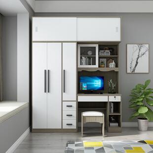 儿童衣柜书桌一体小户型卧室男孩学生电脑桌写字台带书柜家用组合