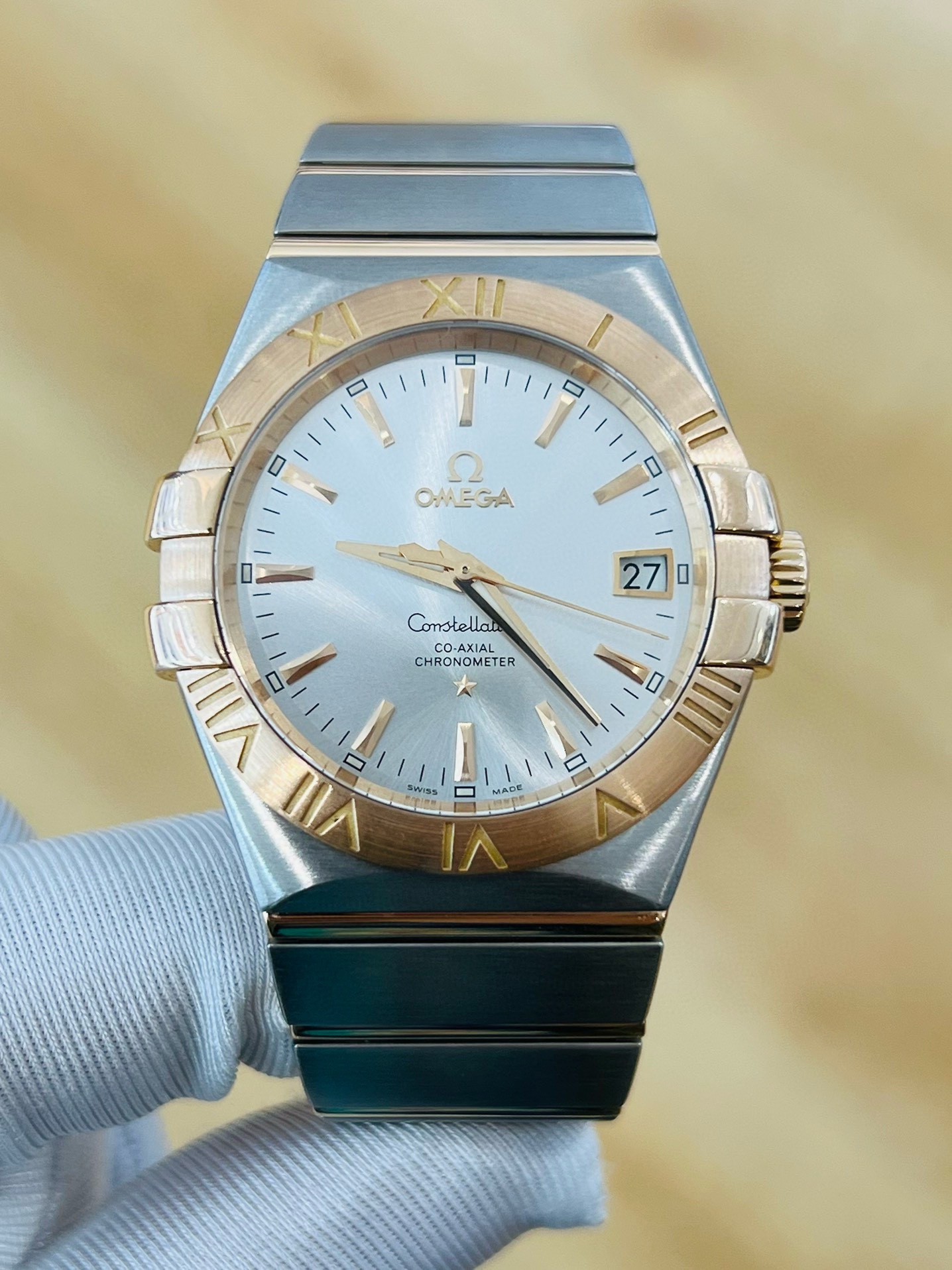 [9.8新]欧米茄星座手表男款18K金自动机械表123.20.35.20.02.001