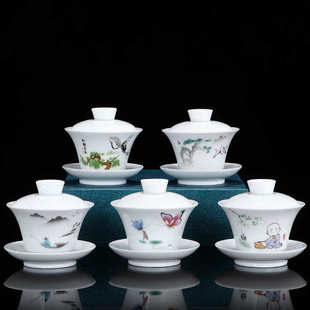 茶器纯白茶具德化三才瓷办公室礼品个人羊脂玉泡功夫敬茶家用盖碗