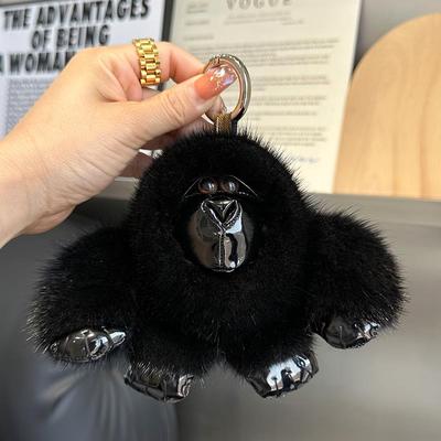 真水貂毛可爱大猩猩汽车钥匙扣挂件高档毛绒公仔玩偶包包挂饰礼物