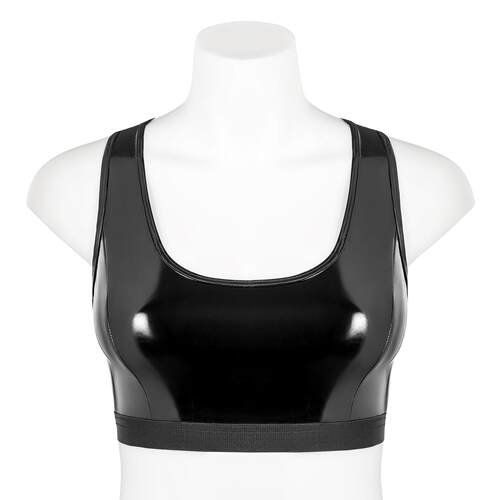 Ladies' mirror shiny leather bra, neck strap, leather