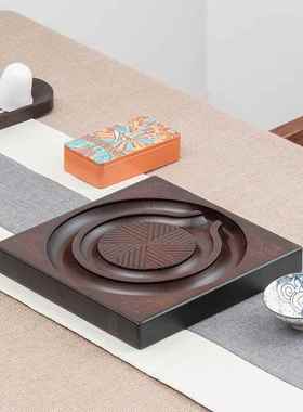 整干泡竹DIX茶块盘沥双台层水壶承简约储水小托盘功夫实木圆形茶