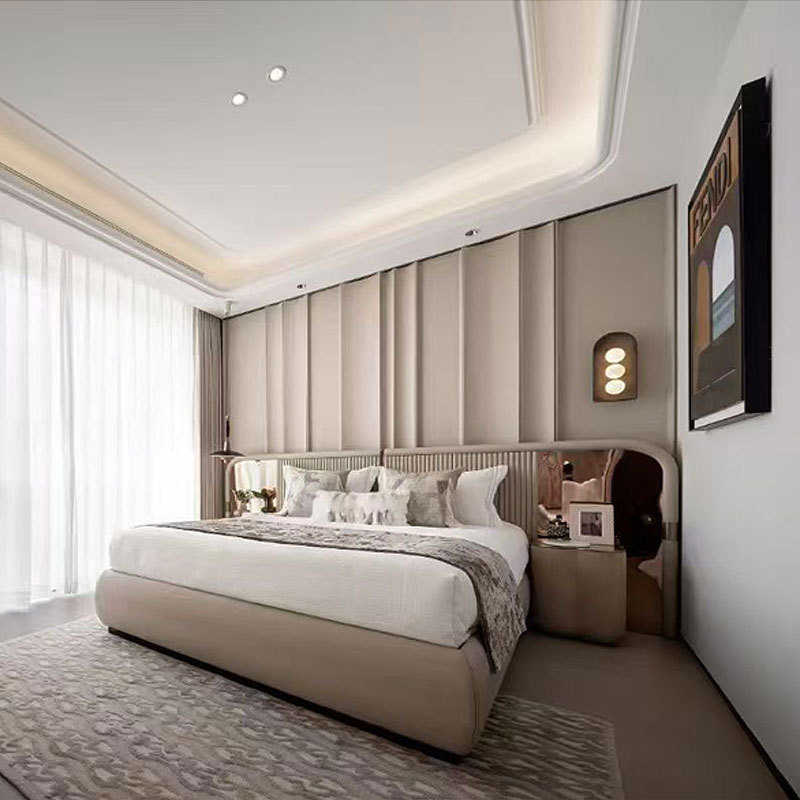 现代简约酒店床头弧形硬包背景墙客厅电视格栅软包卧室沙发护墙板