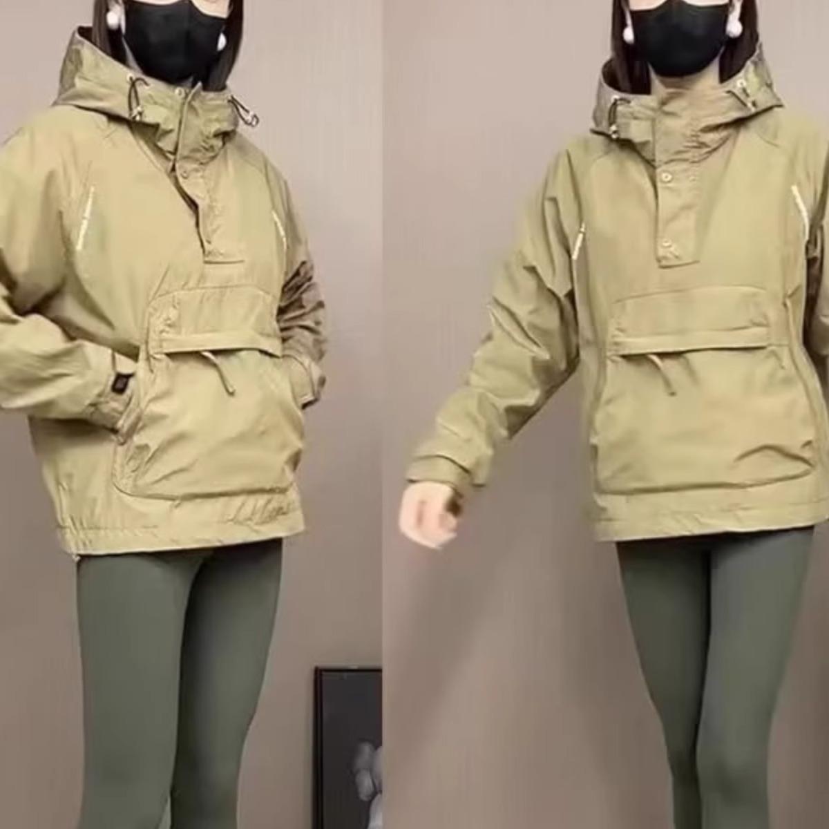 极速机能风口袋连帽套头工装夹克女春秋欧货街头bf宽松休闲冲锋衣