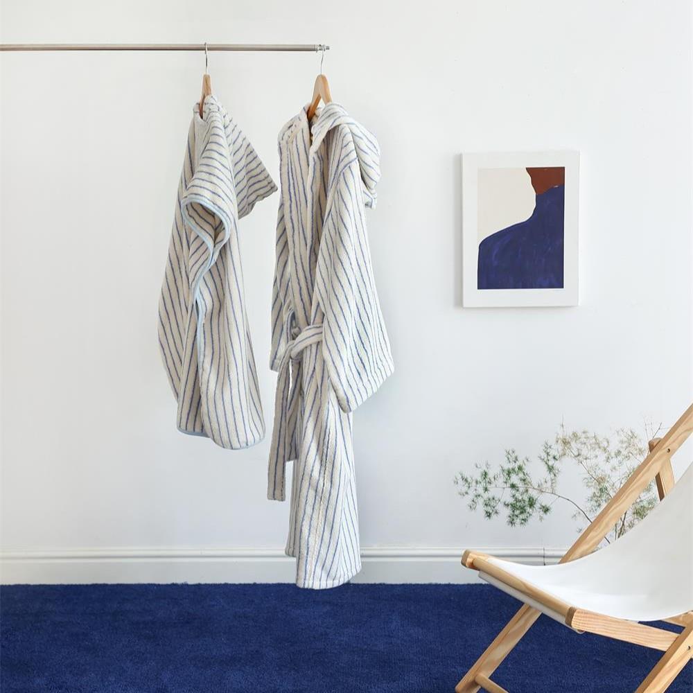 新款简约时尚色织条纹菱格全棉成人浴袍 吸水斗篷亲子款浴袍 A类