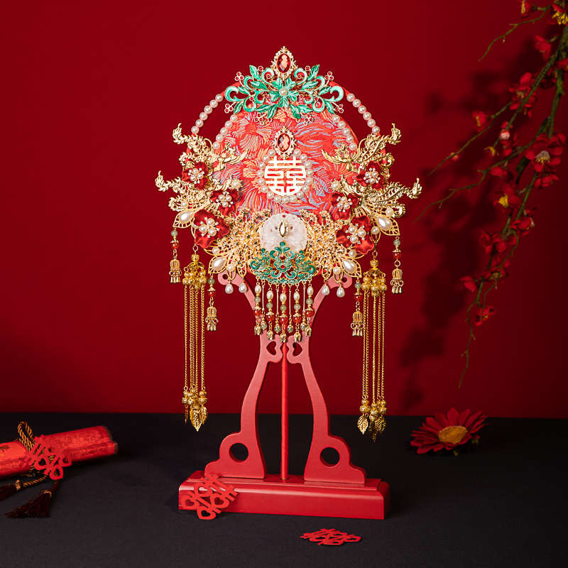 舞绣缘原创新娘团扇手工diy材料包新中式婚礼高级手捧花秀禾喜扇