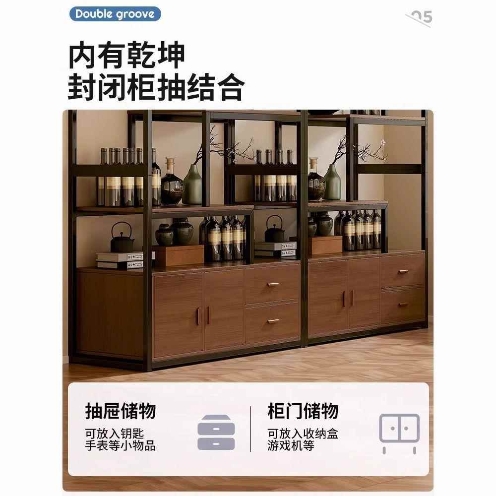 新中式酒柜置物架一体靠墙客厅隔断2024新款网红饭店酒架子博古架图片