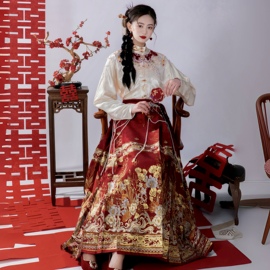 红色马面裙敬酒服新娘旗袍，2023新中式结婚礼服订婚套装婚服女