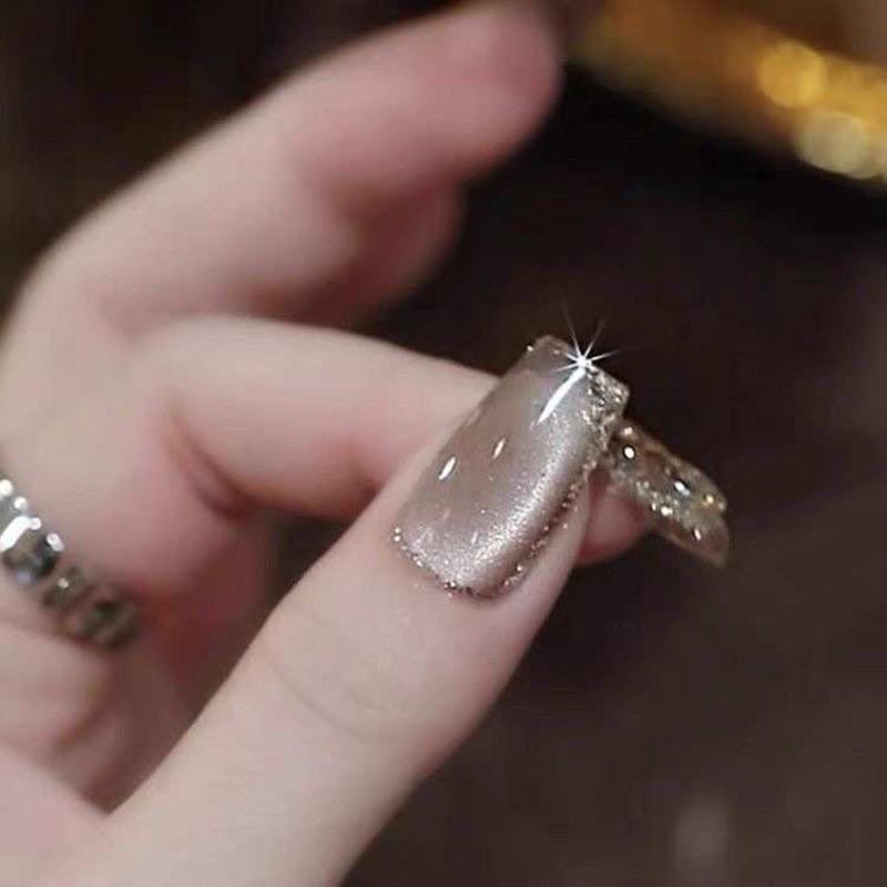 【香槟猫眼】美拉德新款猫眼手工美甲 纯手工穿戴甲甲片成品批发
