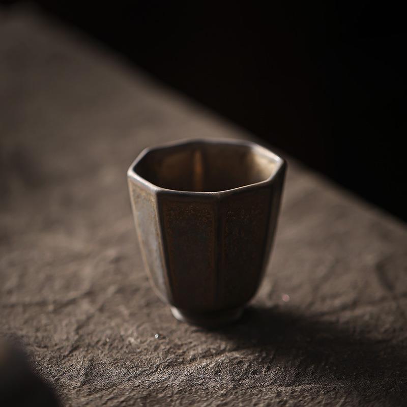 老岩泥复古鎏金品茗杯家用陶瓷茶杯功夫茶具单杯个人杯主人杯茶碗