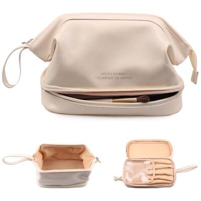 Cloud makeup bag with double layer design, portable for bus