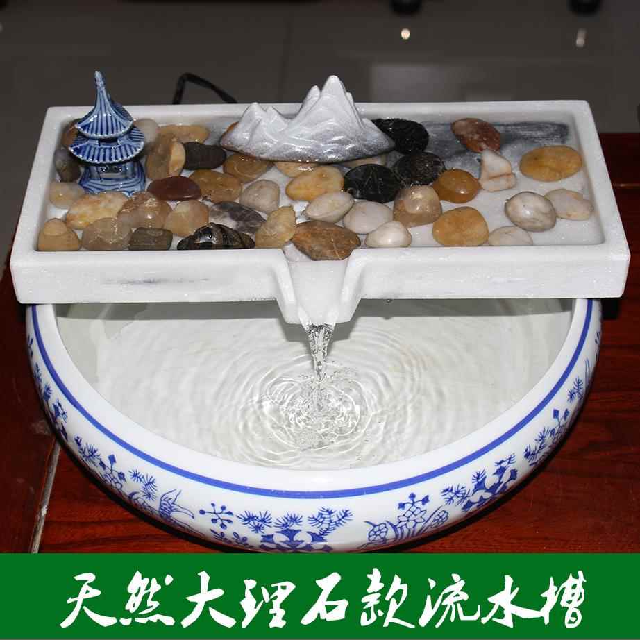 石槽流水摆件循环水景观鱼缸原石头流水槽造景景观配件水缸流水器