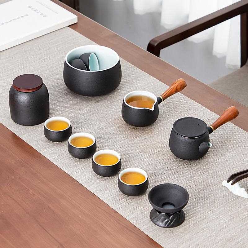 新款直销复古功夫茶具套装家用客厅小轻奢隐山黑陶瓷泡茶壶简约办