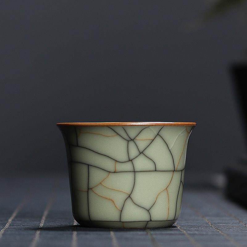 龙泉青瓷传世哥窑功夫杯单杯手工冰裂陶瓷品茗主人杯盏茶具家用