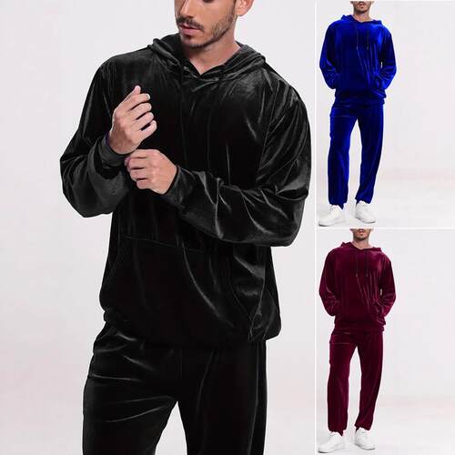 Men's velvet suit, long sleeved hooded sweatshirt, ankle