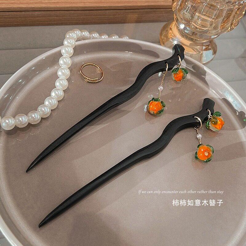 文艺古风级感檀木质发簪新中式日常步摇发钗复古汉服盘发簪子