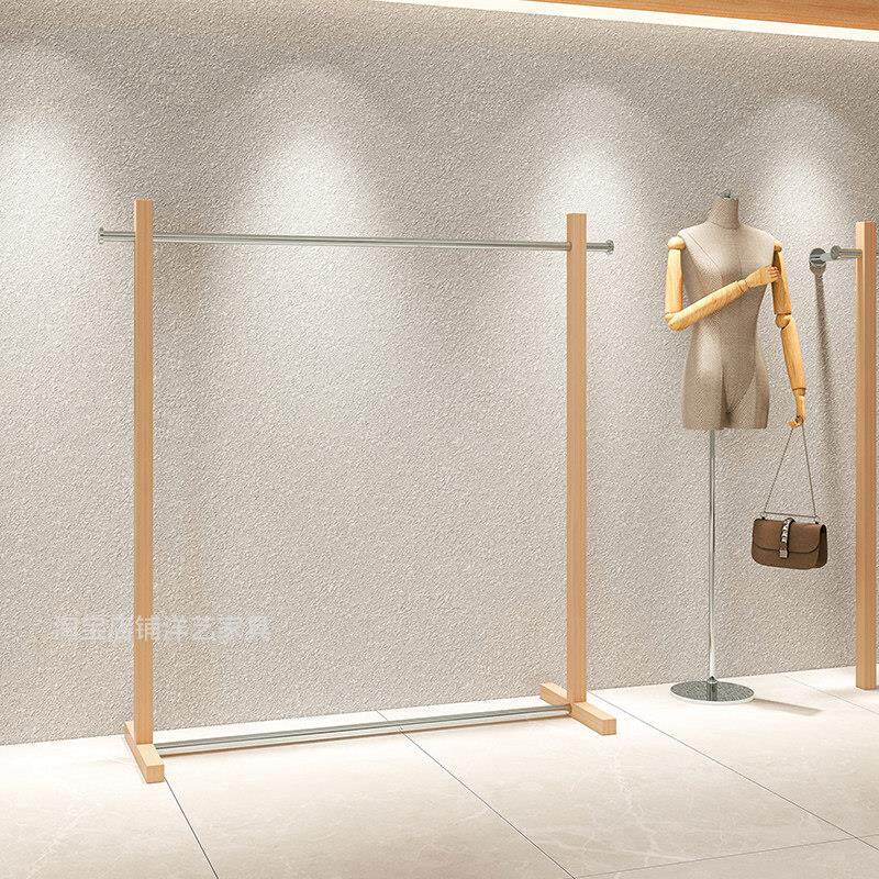 服装店展示架不锈钢彷原木色落地陈列架女装买 手店古风中岛挂衣