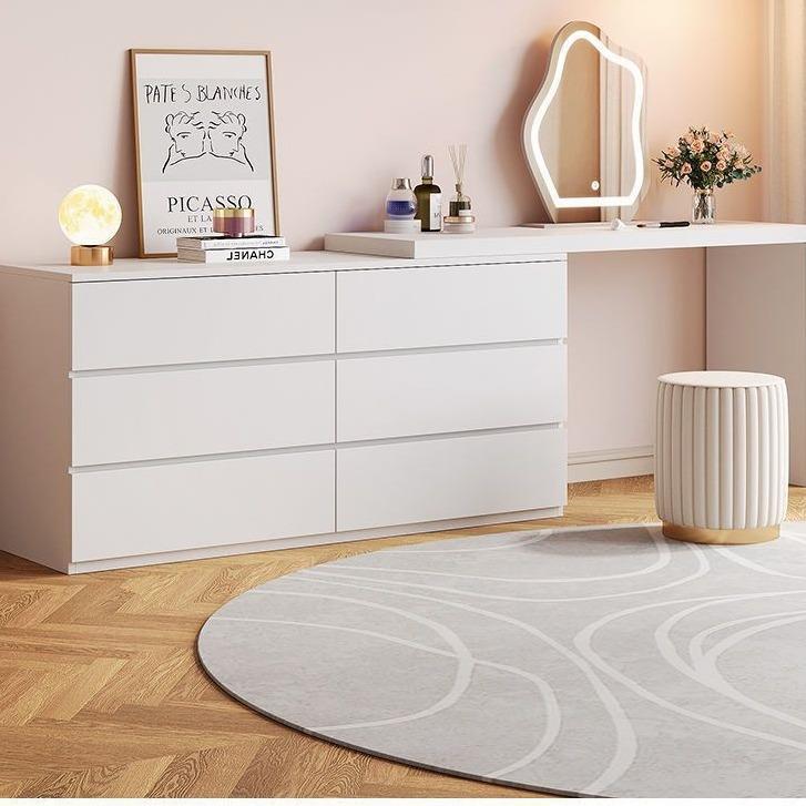 轻奢梳妆台卧室家用奶油风现代简约网红旋转伸缩化妆桌凳斗柜一体