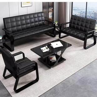 办公沙发三人座咖啡桌组合简易接待商务接待锻铁沙发办公排椅沙发