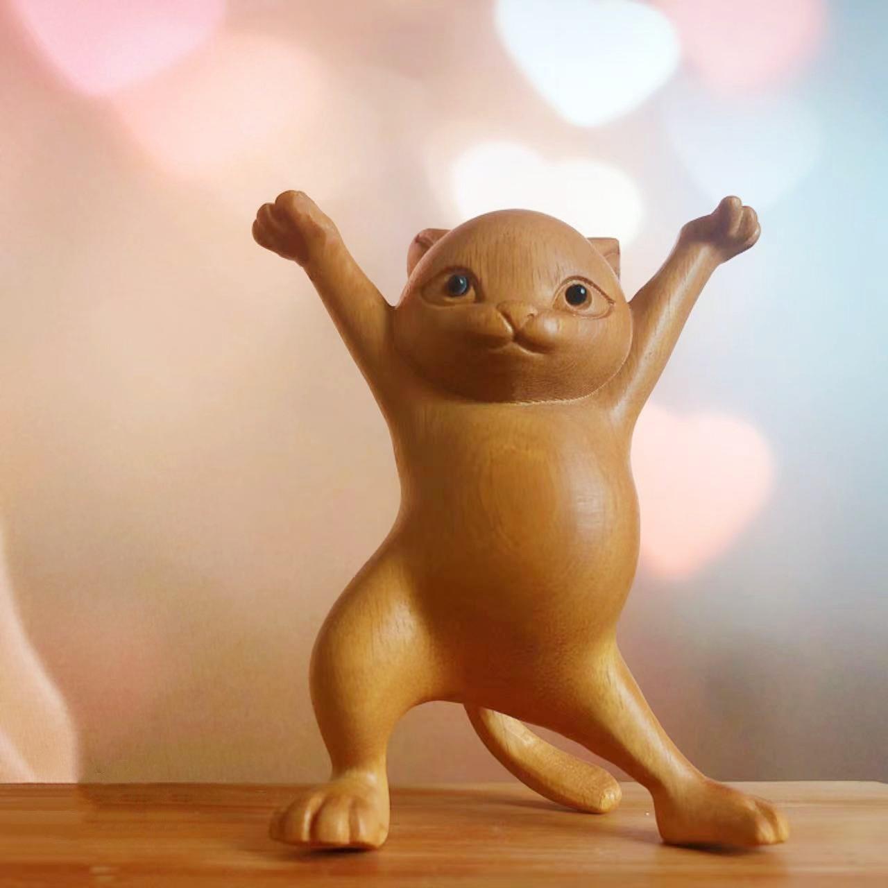 绿檀实木笔架妖娆猫学生毛笔架木雕猫桌面装饰卡通猫送礼朋友摆件