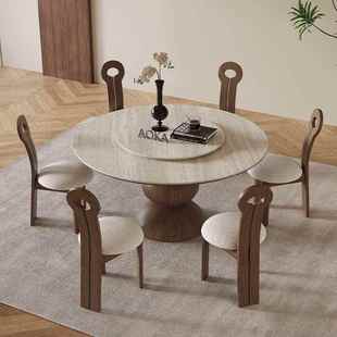 复型古风家实木圆桌32639小户设计师用圆形胡桃色饭桌法式圆餐桌