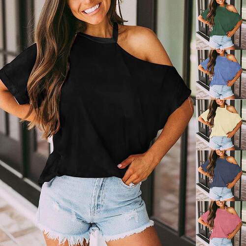 Short sleeved T-shirt off shoulder top women's clothing