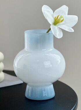 中古芬顿高颜值玻璃花瓶法式ins冷灰色客厅插花摆件高级感花器