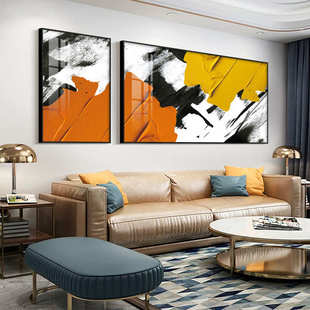 北欧客厅装饰画现代简约轻奢组合画沙发背景墙挂画抽象背景画两幅