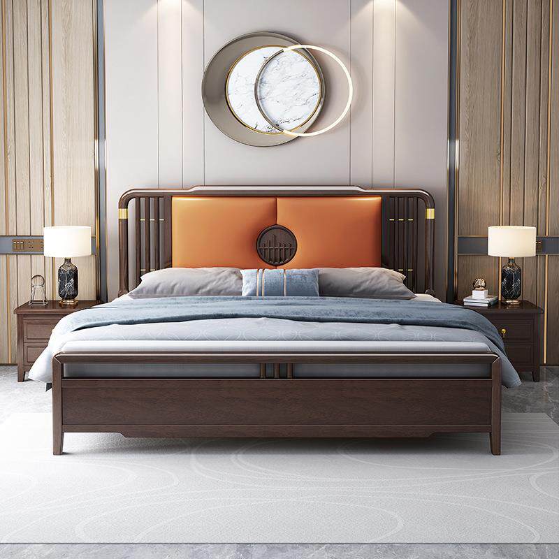 新中式实木床1.5m1.8米双人床紫金檀木卧室软靠床高箱抽屉储物