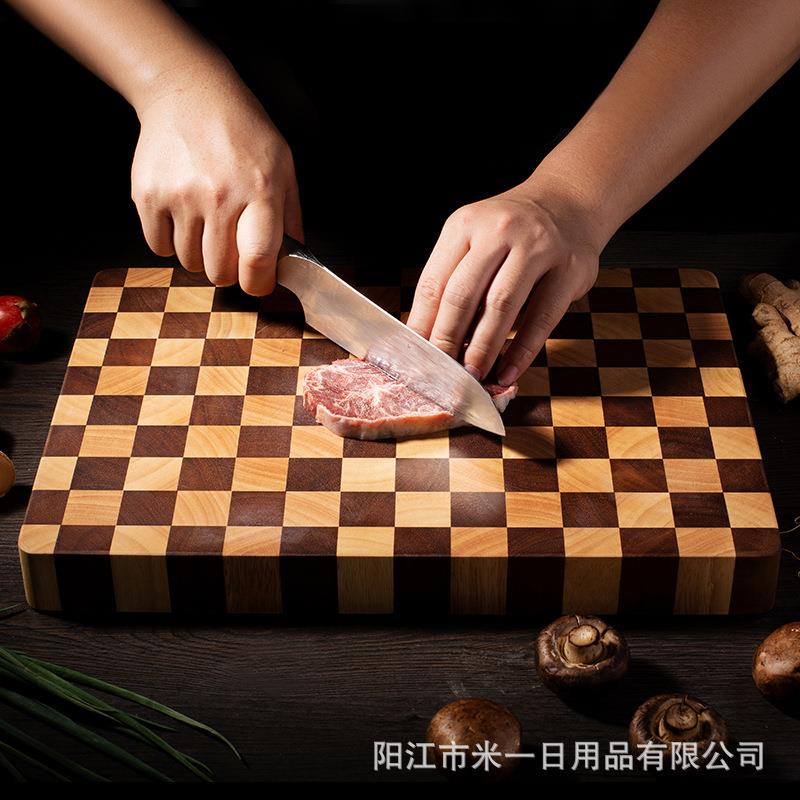 棋盘格橡胶木菜板切菜板实木拼接厨房案板 木质跨境厂家定 制